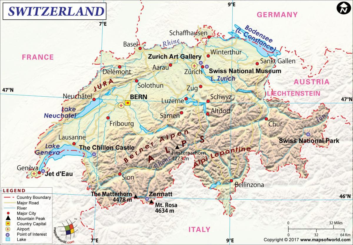 Karte der Flughäfen in der Schweiz