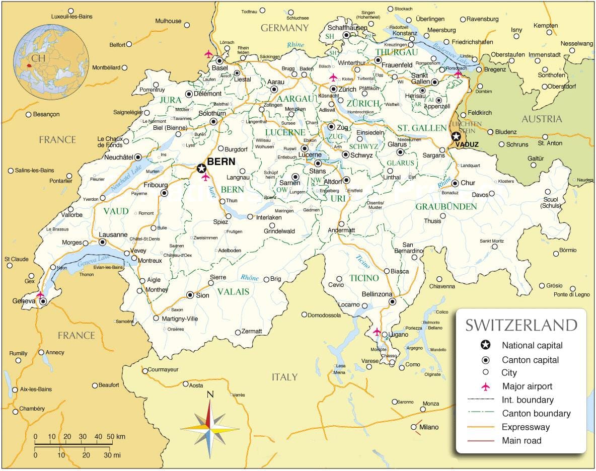internationale Flughäfen in der Schweiz anzeigen