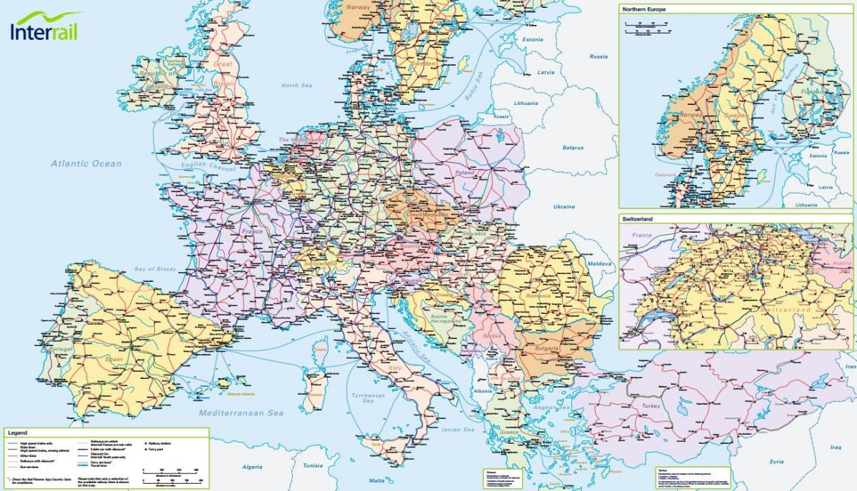 Karte von interrail Schweiz 
