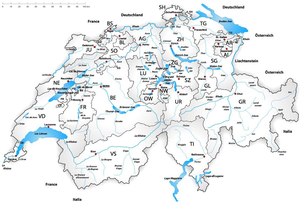 die Schweiz Flüsse Karte