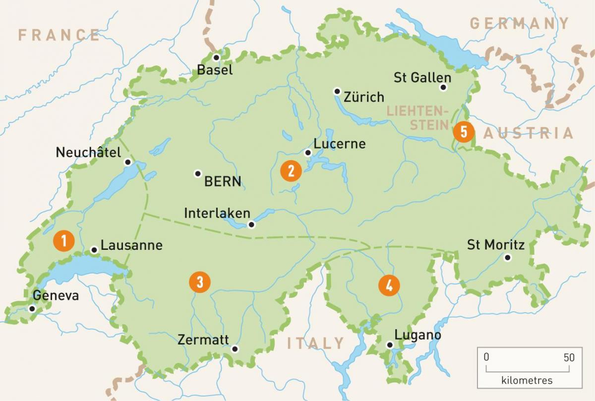 Karte der Schweiz Regionen