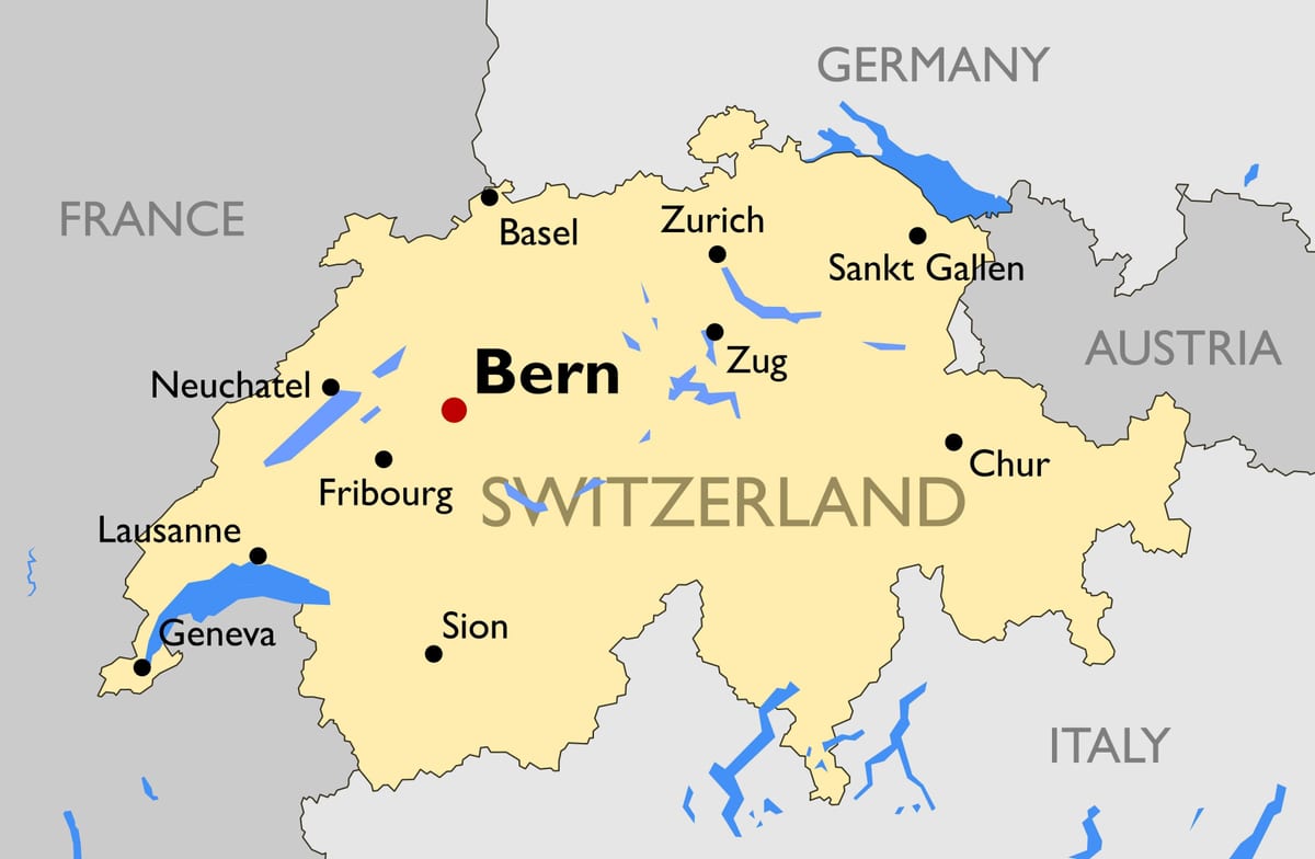 Karte der Schweiz mit den wichtigsten Städten