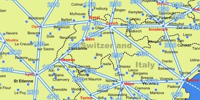 Landkarte von Schweiz-Karte mit Entfernungen
