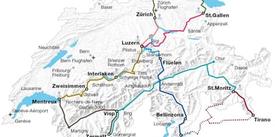 Die Schweiz landschaftlich reizvollen Bahn-Routen Karte